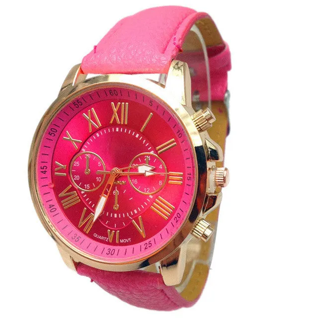 2016 Fashion Brand Geneva Watches Women Men Casual Roman Numeral Watch For Men Women PU Leather Quartz Wrist Watch relogio Clock