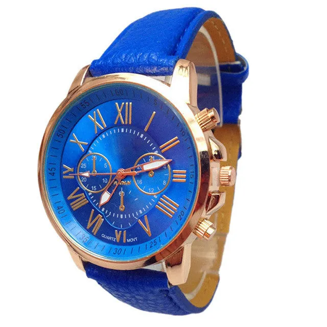 2016 Fashion Brand Geneva Watches Women Men Casual Roman Numeral Watch For Men Women PU Leather Quartz Wrist Watch relogio Clock