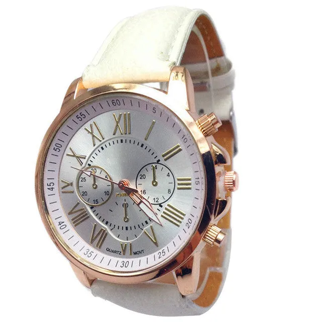 2016 Fashion Brand Geneva Watches Women Men Casual Roman Numeral Watch For Men Women PU Leather Quartz Wrist Watch relogio Clock