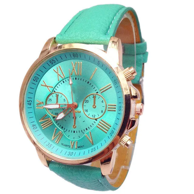 2016 Fashion Brand Geneva Watches Women Men Casual Roman Numeral Watch For Men Women PU Leather Quartz Wrist Watch relogio Clock