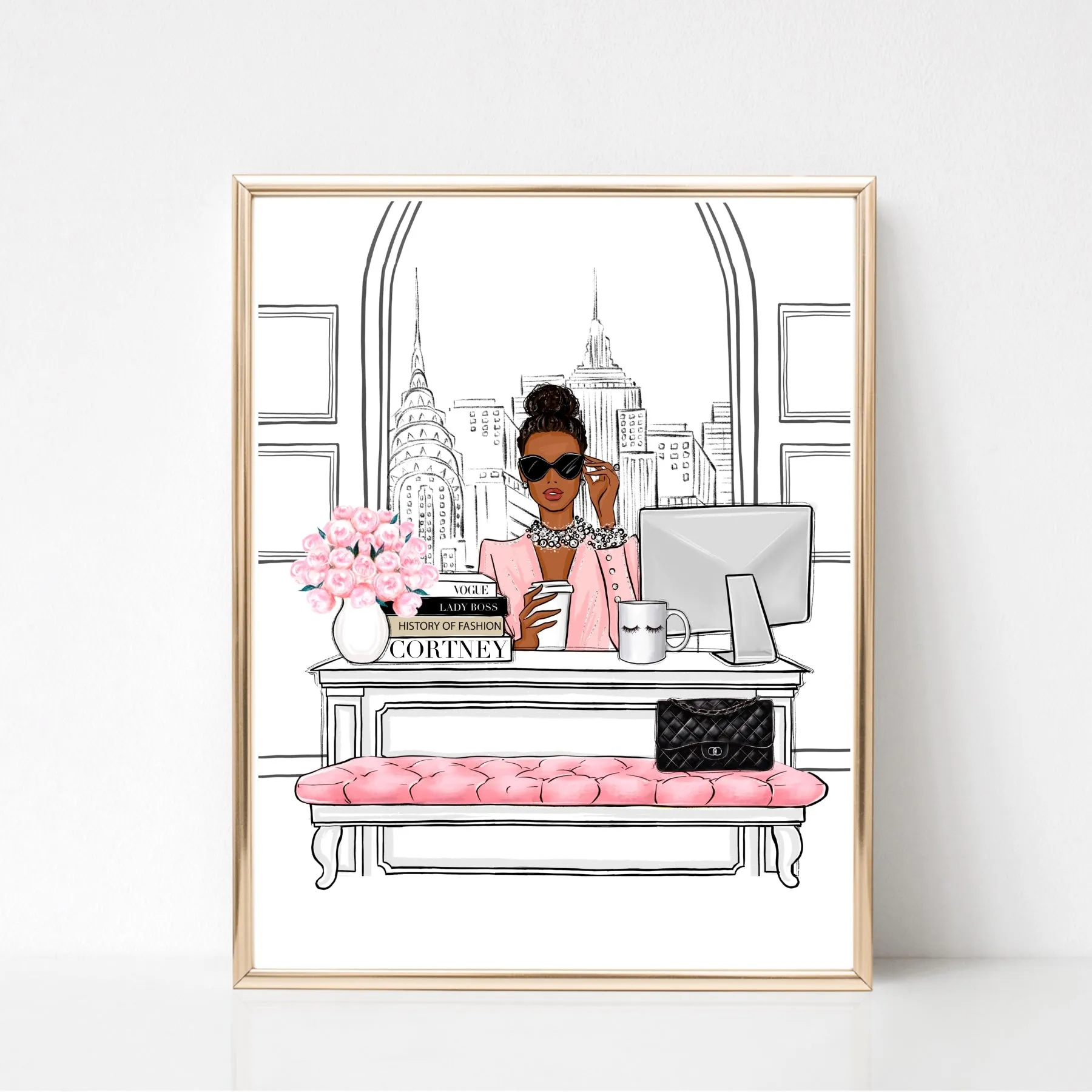 Boss Girl in NYC office fashion illustration art print