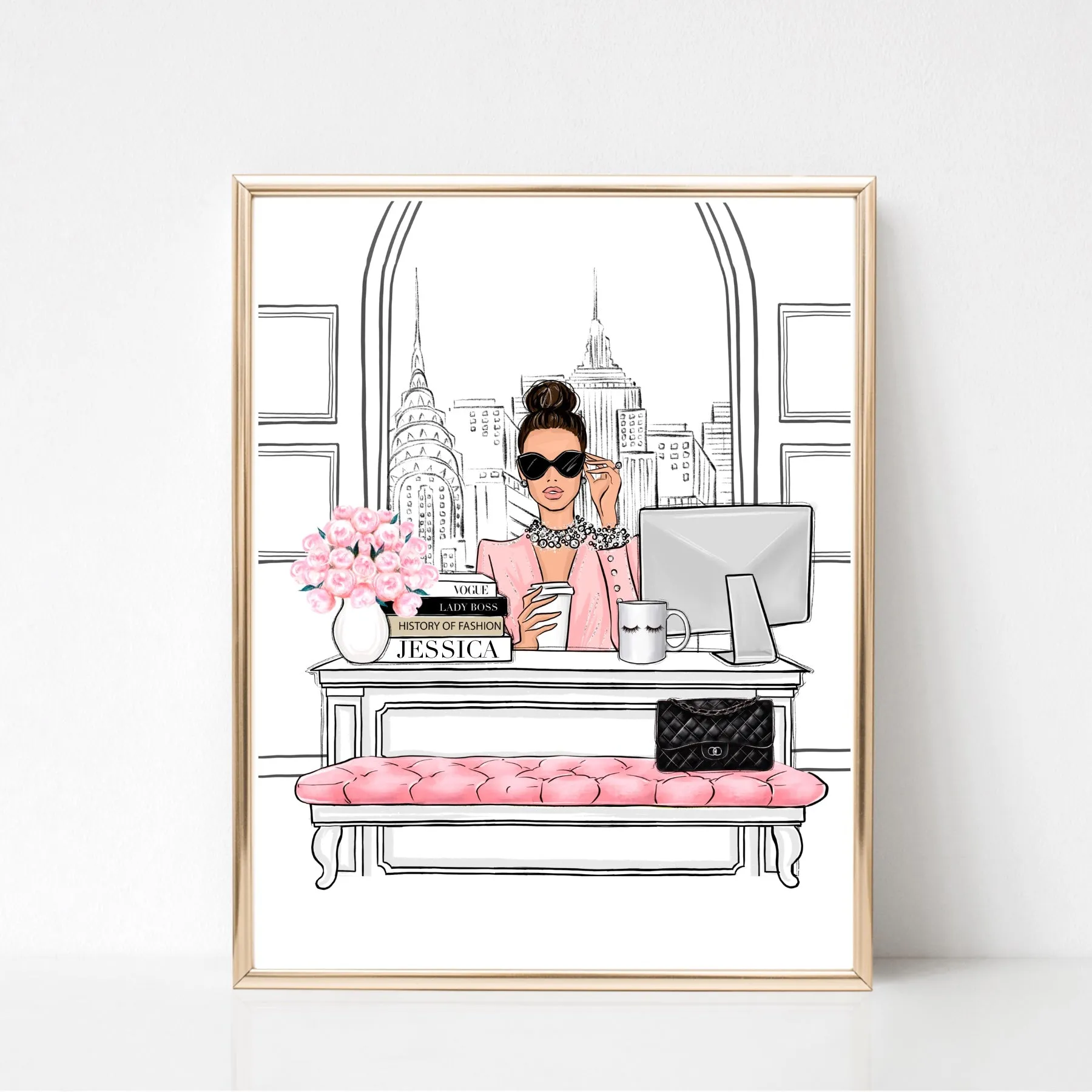 Boss Girl in NYC office fashion illustration art print