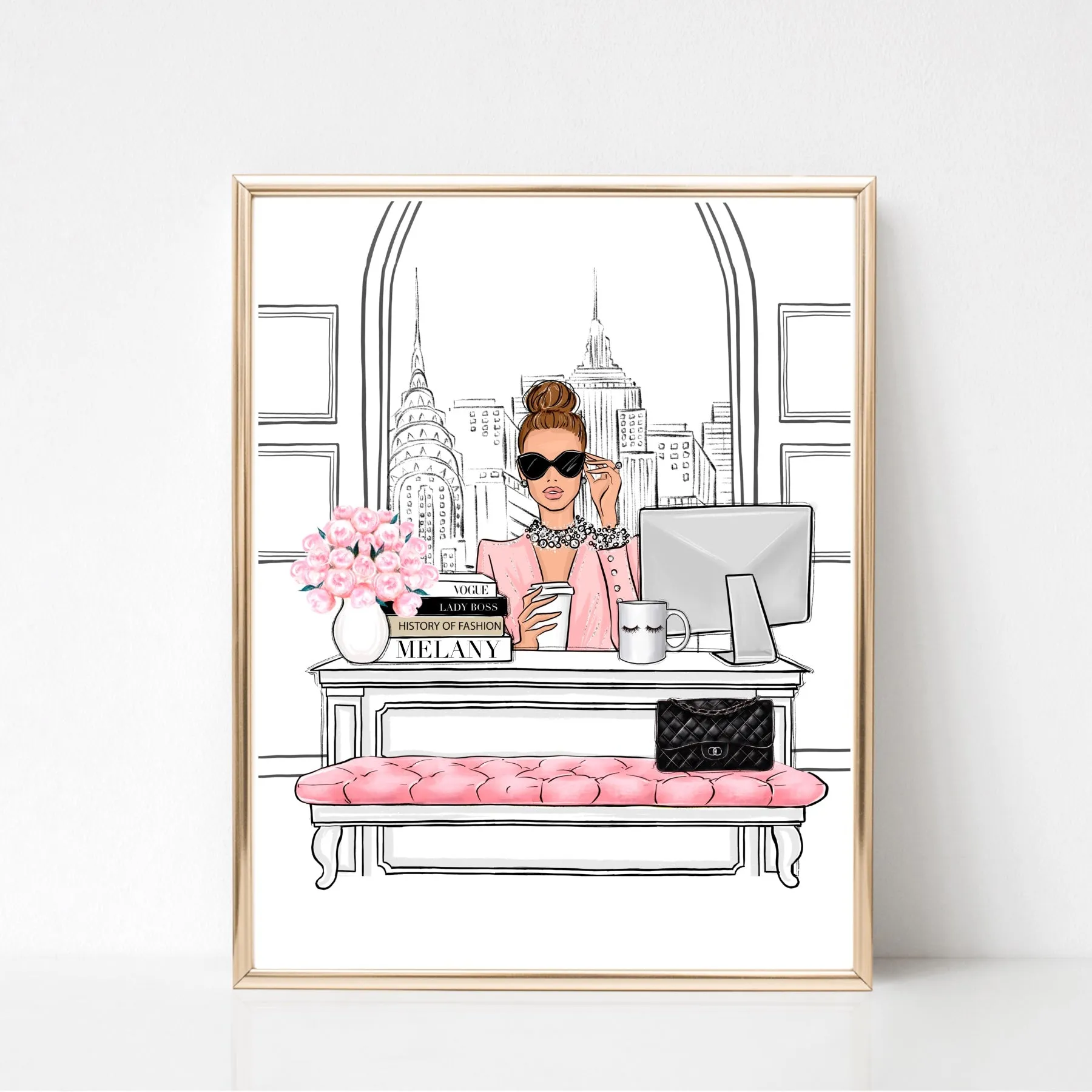 Boss Girl in NYC office fashion illustration art print