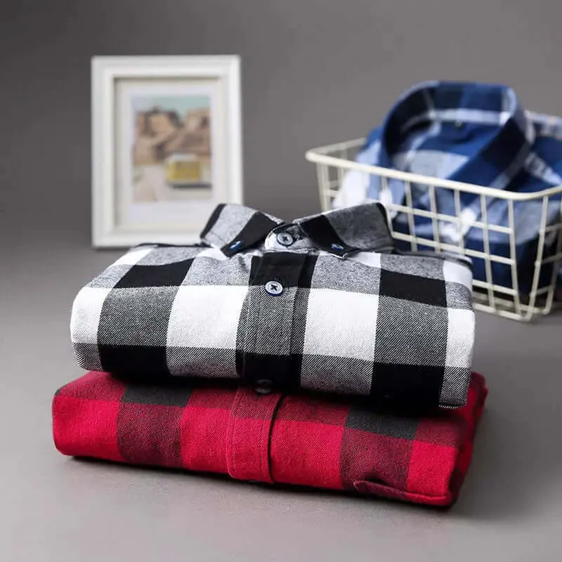 Casual All-match Plaid Long-sleeved Shirt Men