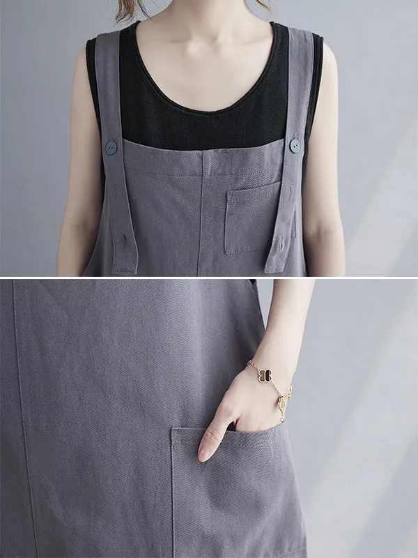 Casual Solid Color With Pocket Suspender Dress