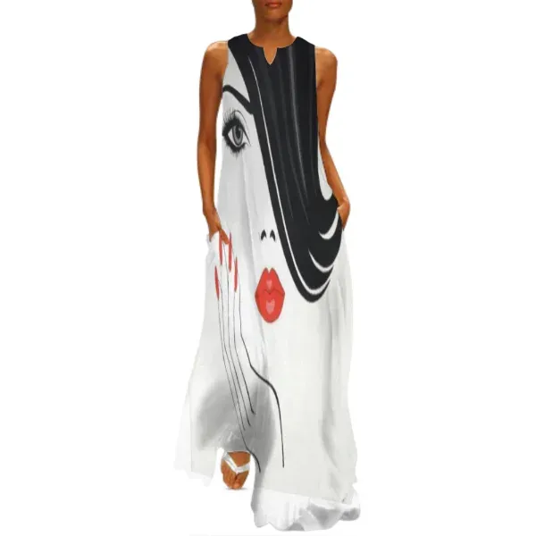 Fashion Long Dress Sleeveless Loose Casual African Women Dress Party Evening Robe Femme Beach Dress Beach Vestidos Max Holiday