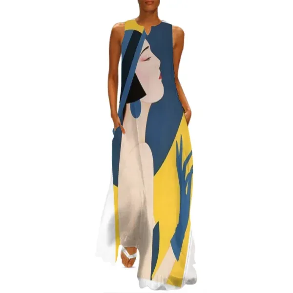 Fashion Long Dress Sleeveless Loose Casual African Women Dress Party Evening Robe Femme Beach Dress Beach Vestidos Max Holiday