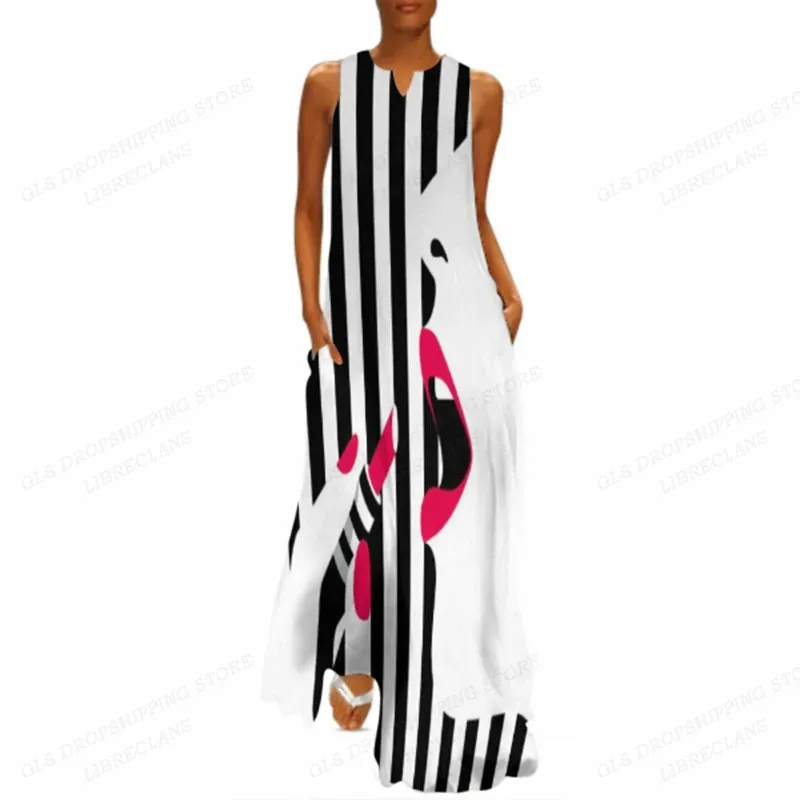 Fashion Long Dress Sleeveless Loose Casual African Women Dress Party Evening Robe Femme Beach Dress Beach Vestidos Max Holiday