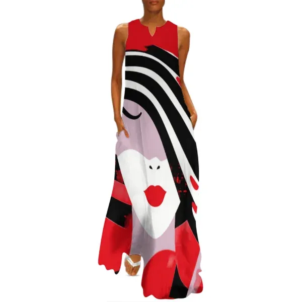 Fashion Long Dress Sleeveless Loose Casual African Women Dress Party Evening Robe Femme Beach Dress Beach Vestidos Max Holiday