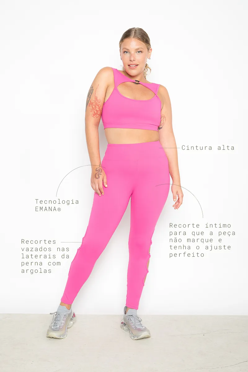 Legging Bom humor com recortes vazados EMANA® - Rosa