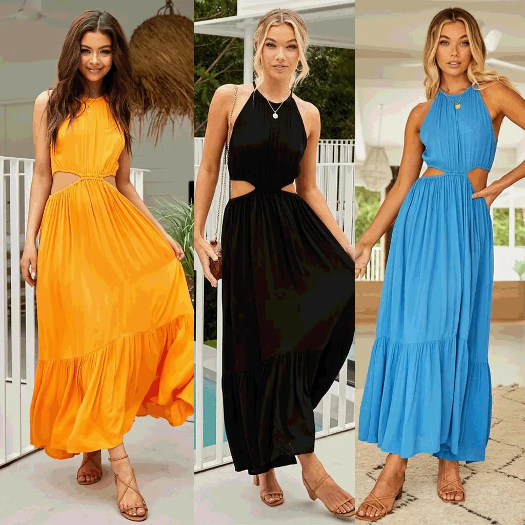 Radiate love Halter Neck Maxi Dress | Long Summer Dress | Ruffle Maxi Dress