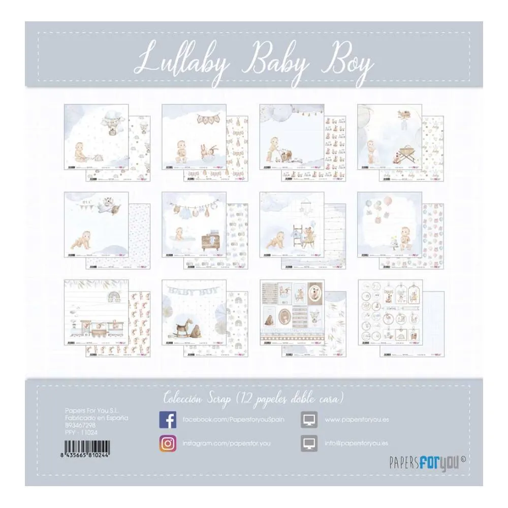 Set 12 Papeles Scrap 30x30cm Lullaby Baby Boy Papers For You