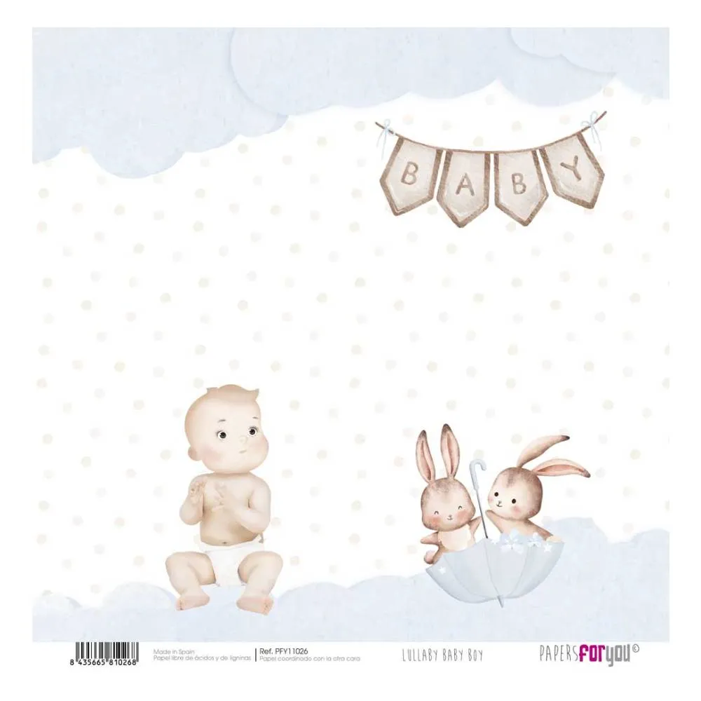 Set 12 Papeles Scrap 30x30cm Lullaby Baby Boy Papers For You