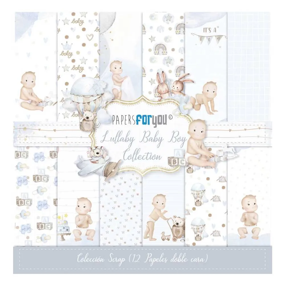 Set 12 Papeles Scrap 30x30cm Lullaby Baby Boy Papers For You