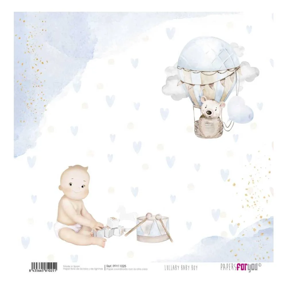 Set 12 Papeles Scrap 30x30cm Lullaby Baby Boy Papers For You