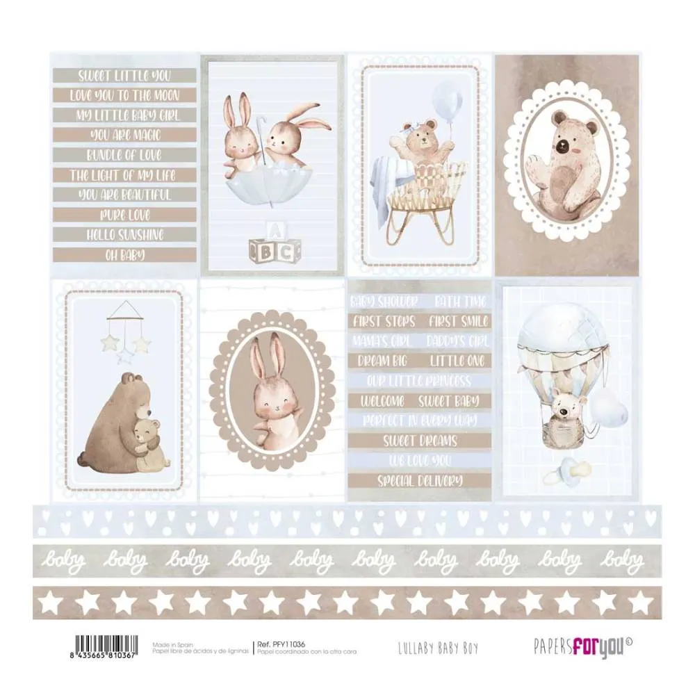 Set 12 Papeles Scrap 30x30cm Lullaby Baby Boy Papers For You