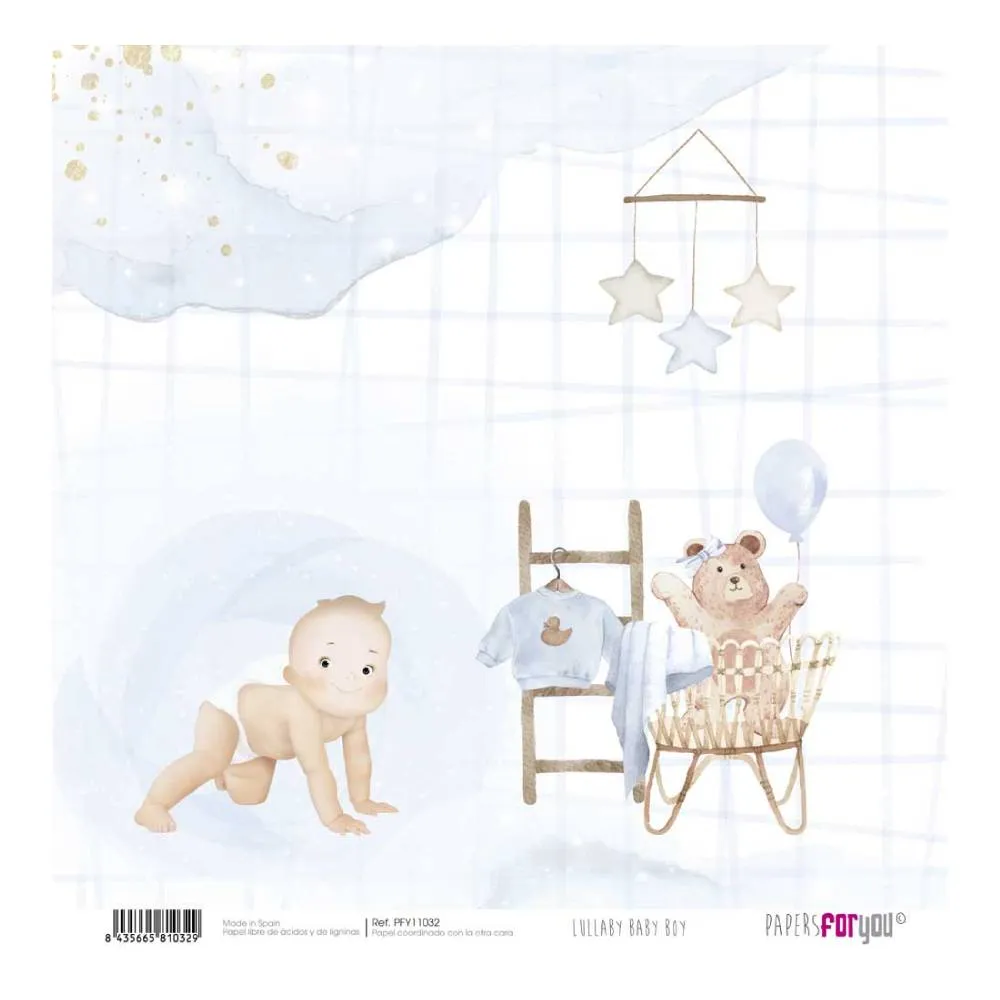 Set 12 Papeles Scrap 30x30cm Lullaby Baby Boy Papers For You