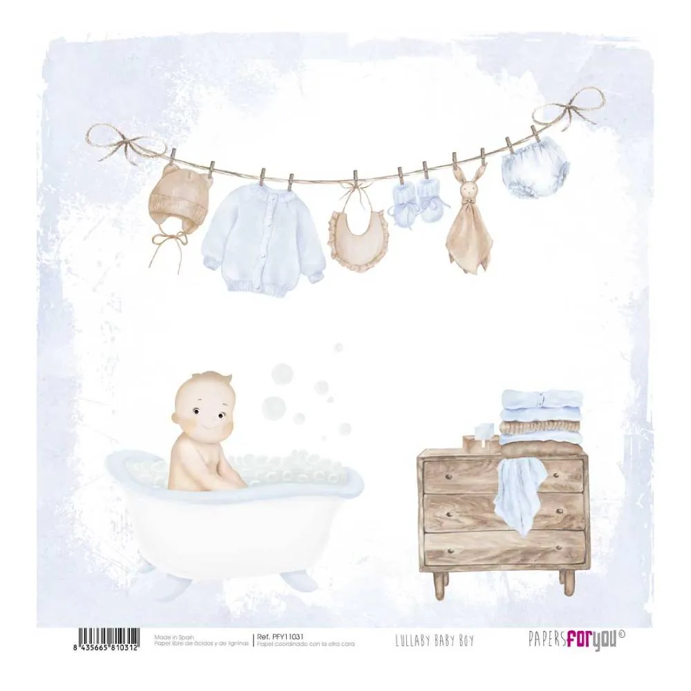 Set 12 Papeles Scrap 30x30cm Lullaby Baby Boy Papers For You