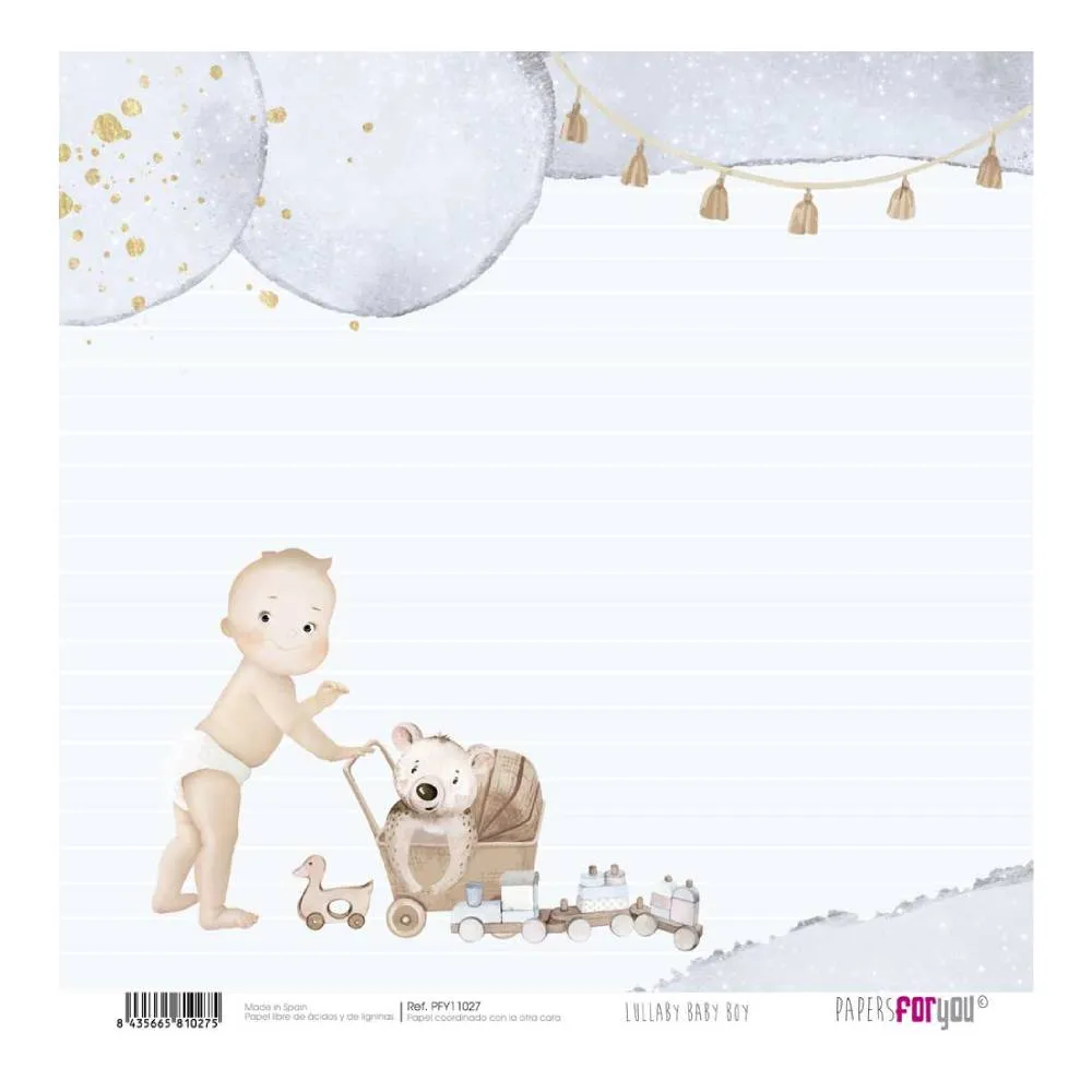 Set 12 Papeles Scrap 30x30cm Lullaby Baby Boy Papers For You