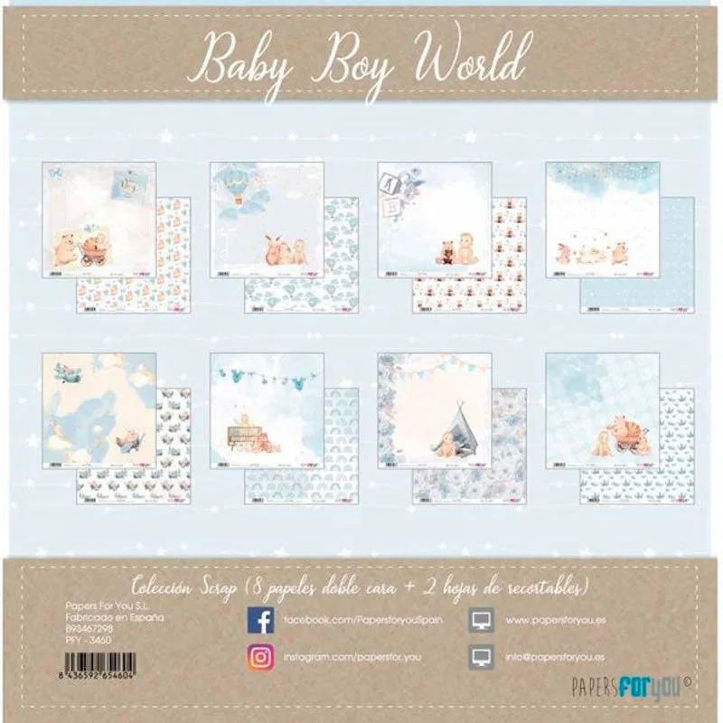 Set 8 Papeles Scrap Baby Boy World 30x30 Papers For You