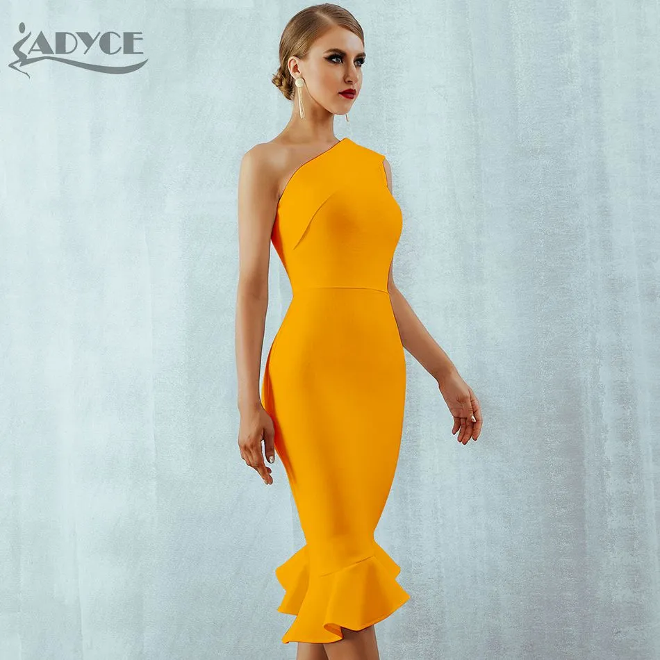 Summer Ladies Bandage One Shoulder Sleeveless Ruffles Nightclub Dress Celebrity Evening Party Dress