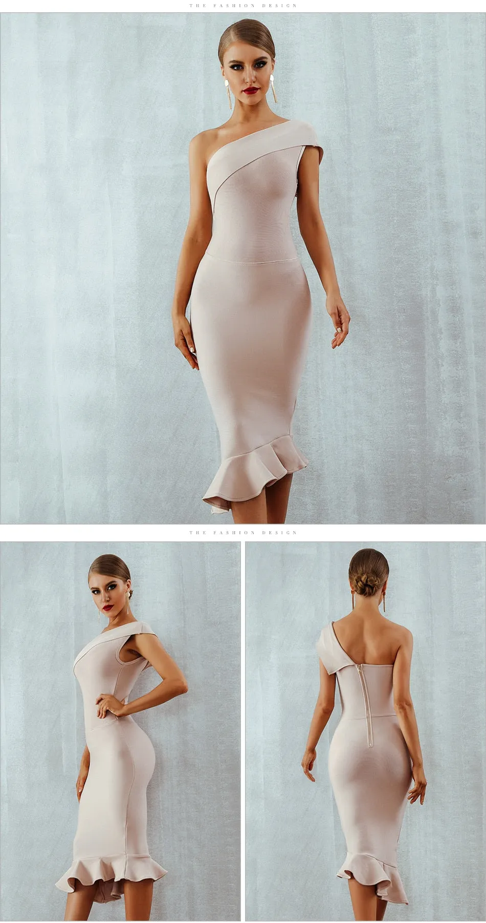 Summer Ladies Bandage One Shoulder Sleeveless Ruffles Nightclub Dress Celebrity Evening Party Dress