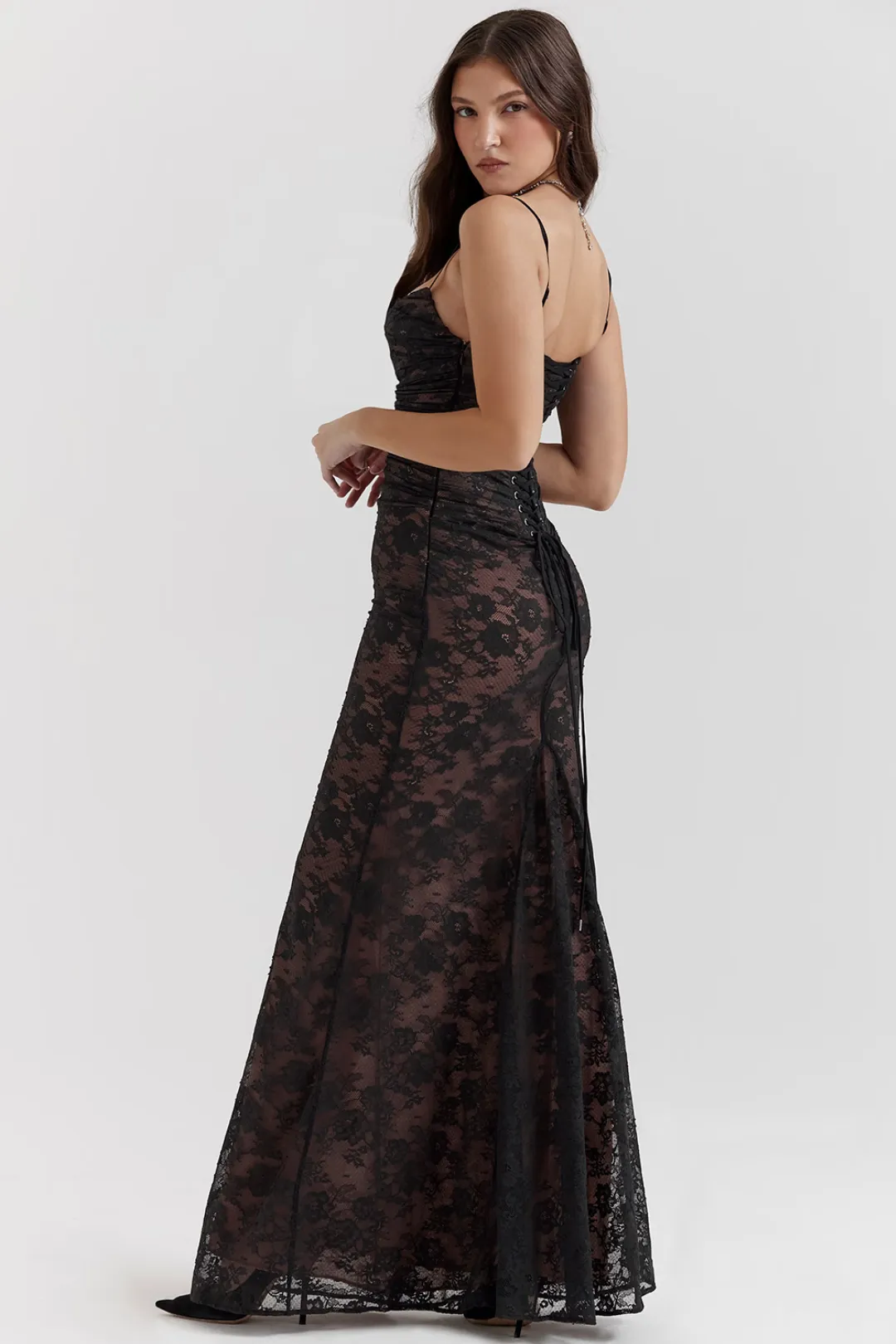 Vestido Longo de Renda Preto Modelador Modelo Artemis