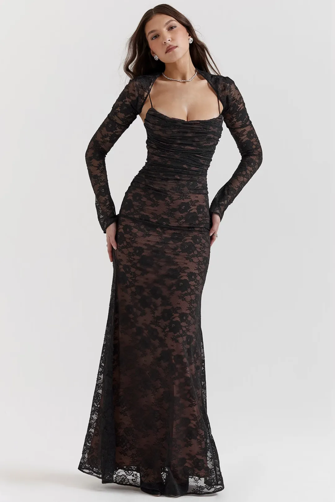 Vestido Longo de Renda Preto Modelador Modelo Artemis